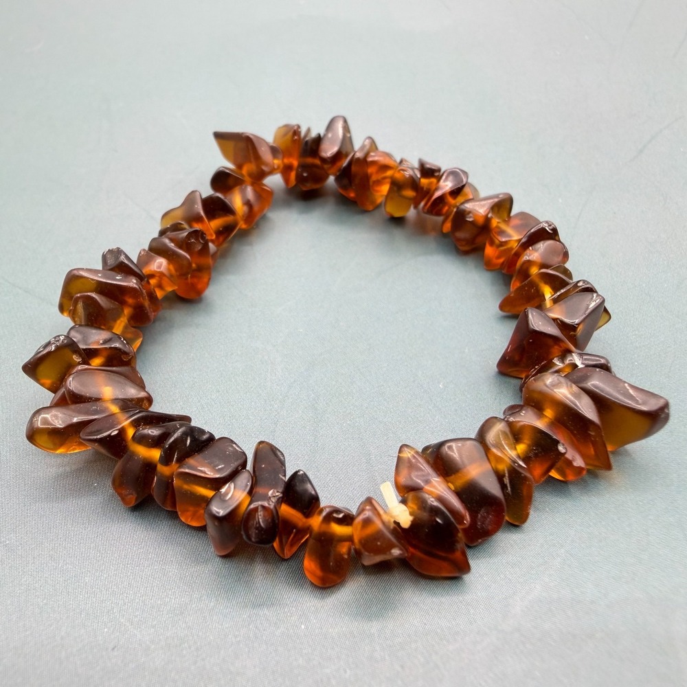 Amber Brown Translucent Chip Bead Stretch Bracelet Boho Vintage Style Jewelry